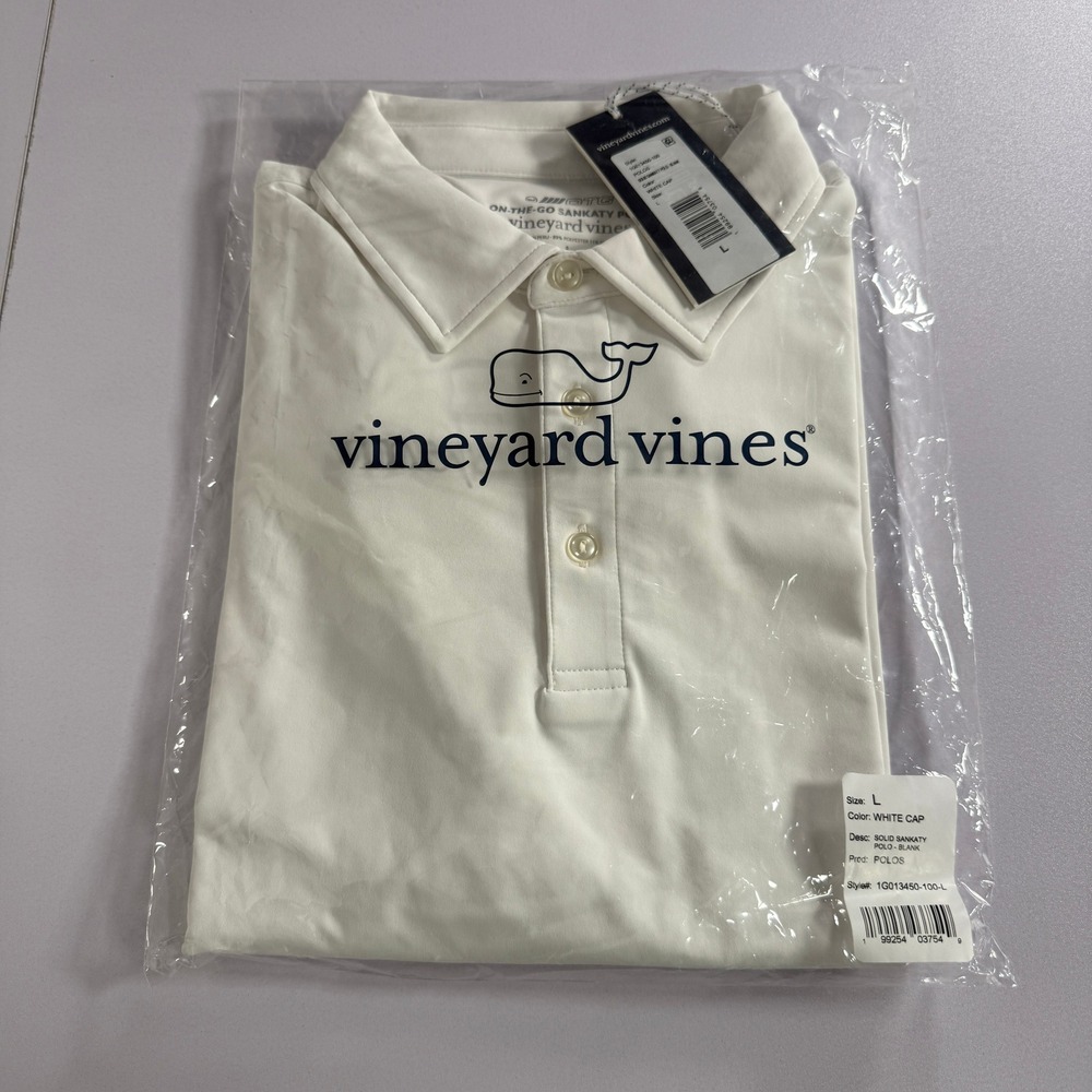 Vineyard Vines Polo Mens Large White On-The-Go Sankaty Performance Stretch Golf